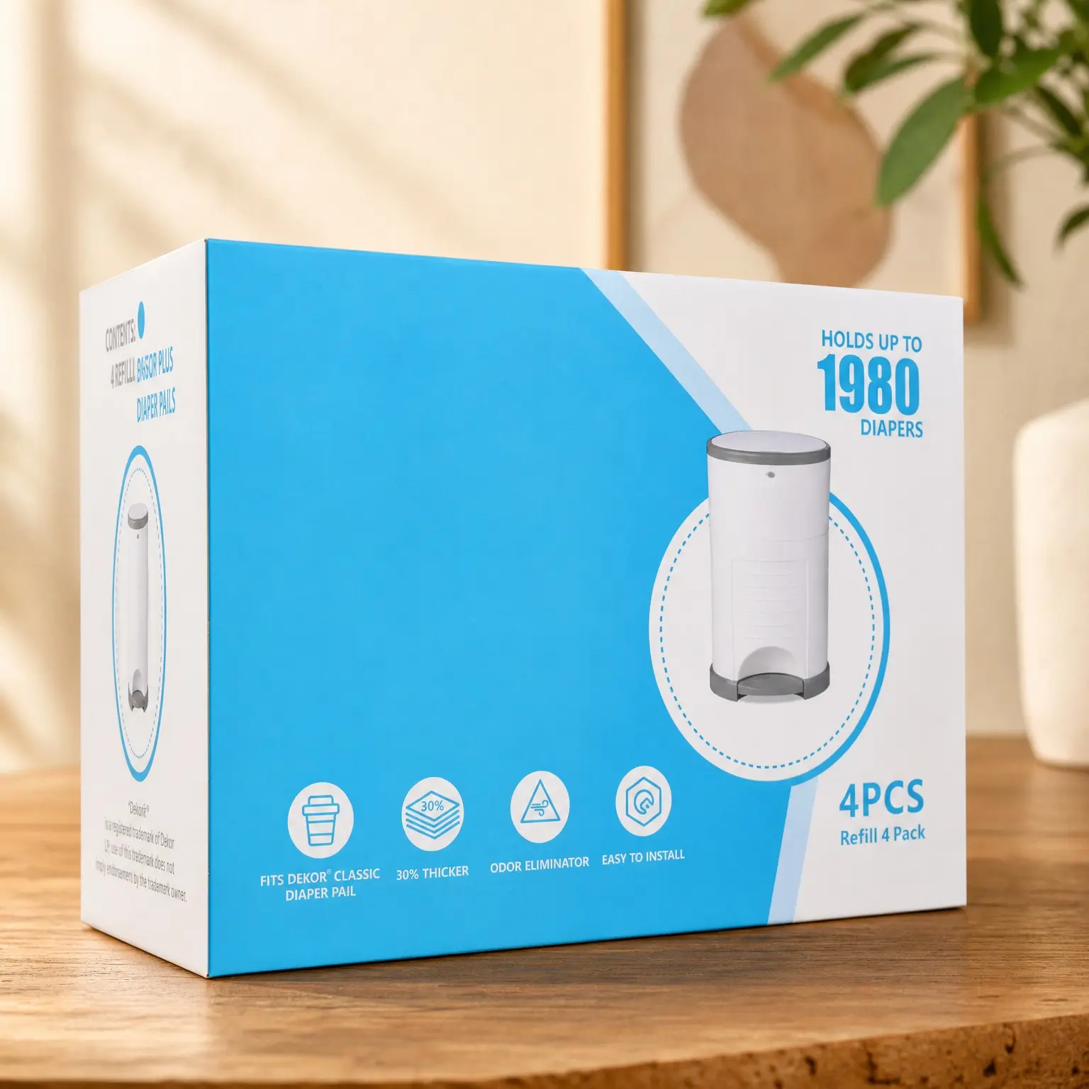 Extra Thick Diaper Pail Refill Liners Compatible with Classic Diaper Pails, Disposable Diaper Trash Bags, Holds Up to 1980 Diapers, 4 Pack(Gift)
