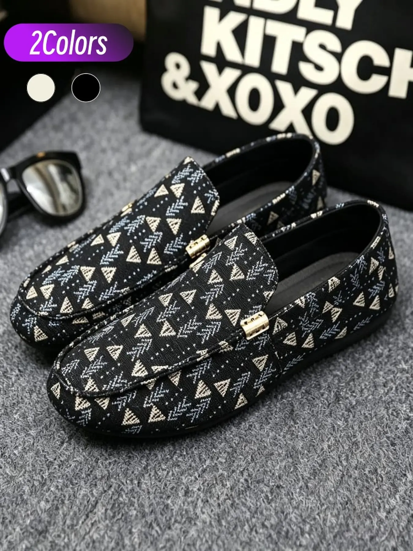 Geometric Print Men Canvas Loafers Bendable Soft Sole Slip-on Design Breathable Anti-slip Commute Casual Shoes