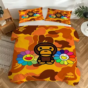 Camo Monkey Pattern Duvet Cover Set, 2/3Pcs Sunflower Printt Bedding Set, Soft Microfiber Fabric, Cozy Breathable, Perfect Bedroom Decor for Teenagers, All Season. Includes 1 or 2 Pillowcase - No Filling/Zipper Closure