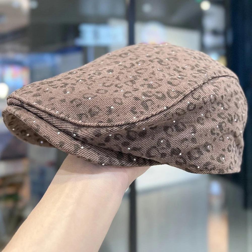 HT4874 Berets Shiny Spring Autumn Hat Men Women Leopard Artist Painter Beret Hat Male Female Ivy Flat Cap Adjustable Beret Caps