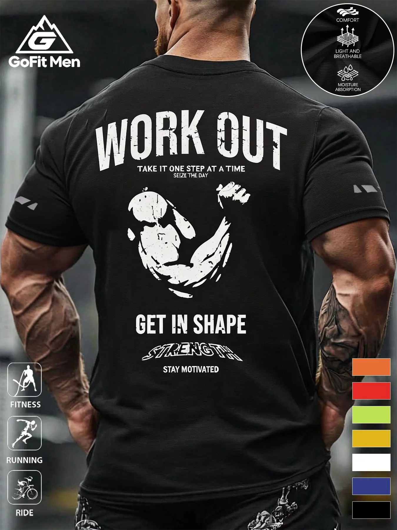 Men's Fitted Muscle Training T-Shirt, Vintage Distressed Graphic Print, Breathable Quick-Dry Sport Top, Gym Running Cycling Workout Clothes
