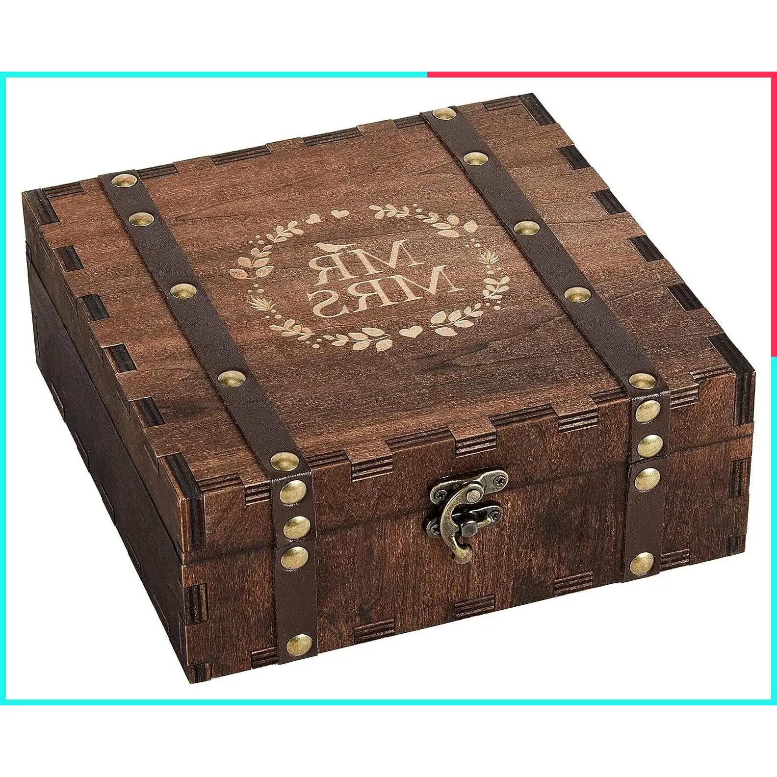 Bridal Shower Gifts Mr and Mrs Wedding Keepsake Box for Couples | Wooden Memory Boxes with Lids, Wedding Gifts for Couples 2026, Bachelorette Party Engagement Gift for Newlyweds, 7.8*7.8*2.9"