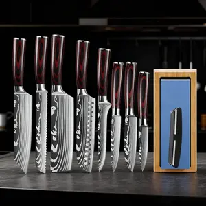 Knife Set 9pc, Japanese Kitchen Knife High Carbon Stainless Steel Ultra Sharp Knife for Kitchen, Professional Chef Knife Set with Sharpener, ergonomic handle