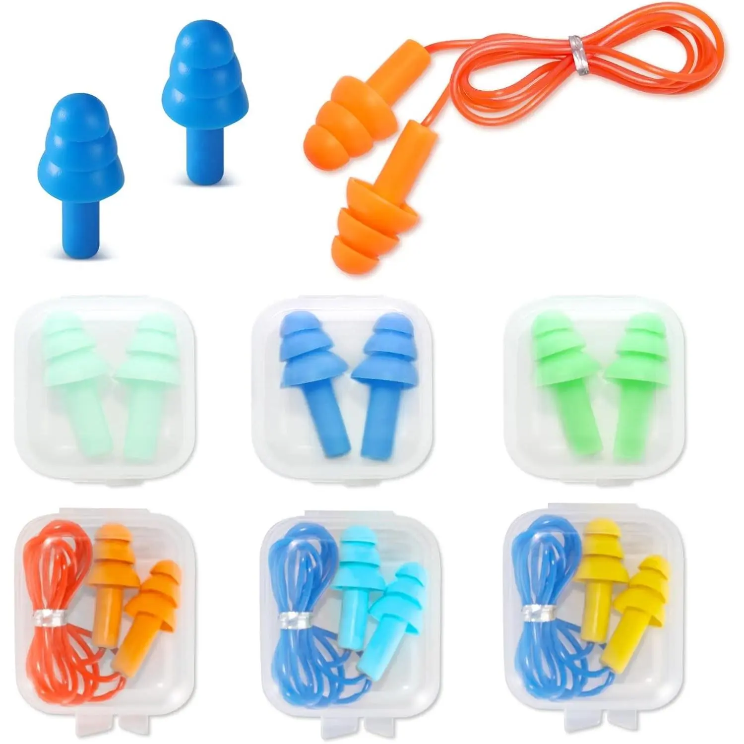 6 Pairs Soft Reusable Silicone Ear Plugs Noise Cancelling Ear Protection for Swimming Sleeping Snoring Work Concerts