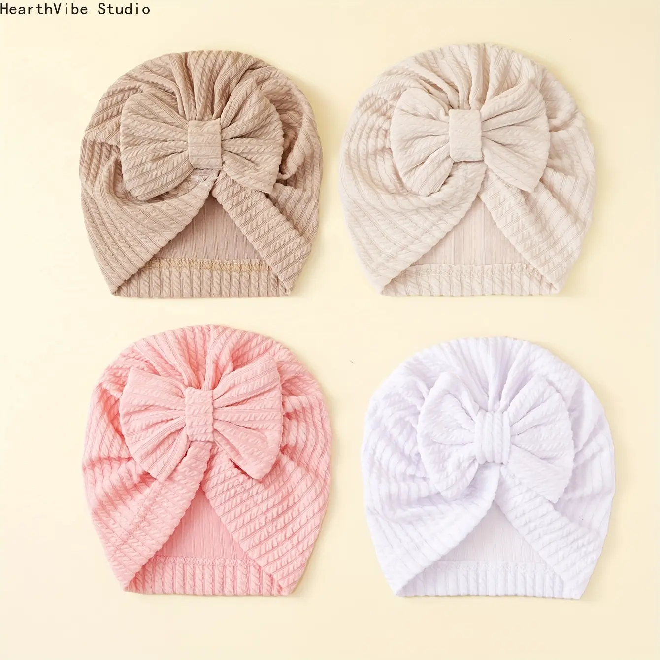 4pcs Toddler Cotton Knit Ribbed Floral Pattern Bonnet Set, Sports & Outdoor Accessory Hats