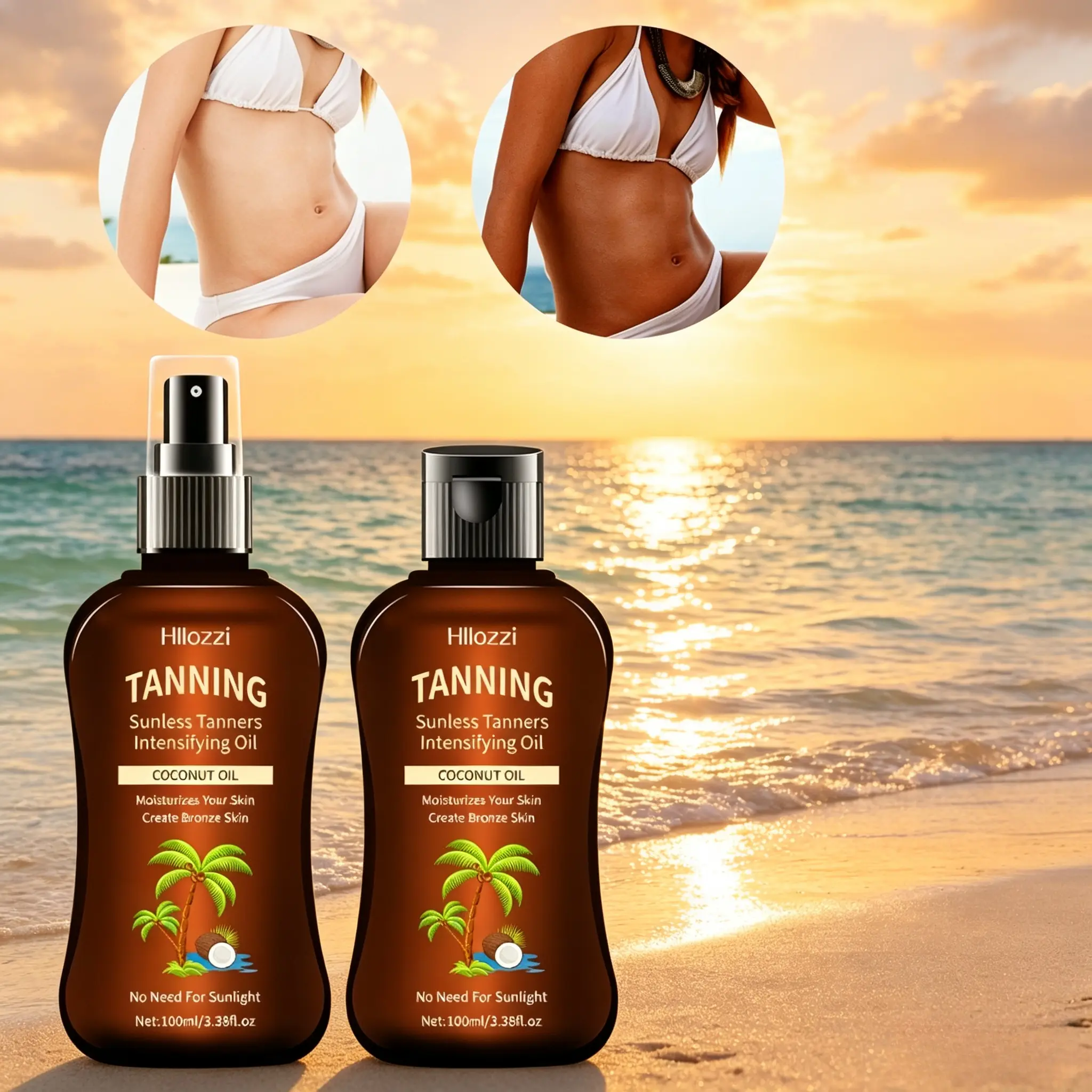 Sunless Tanning Oil, Coconut Self Tanner Spray, No Sun Needed For Even Natural Bronze Tan, Moisturizing Self Tanning Serum Oil