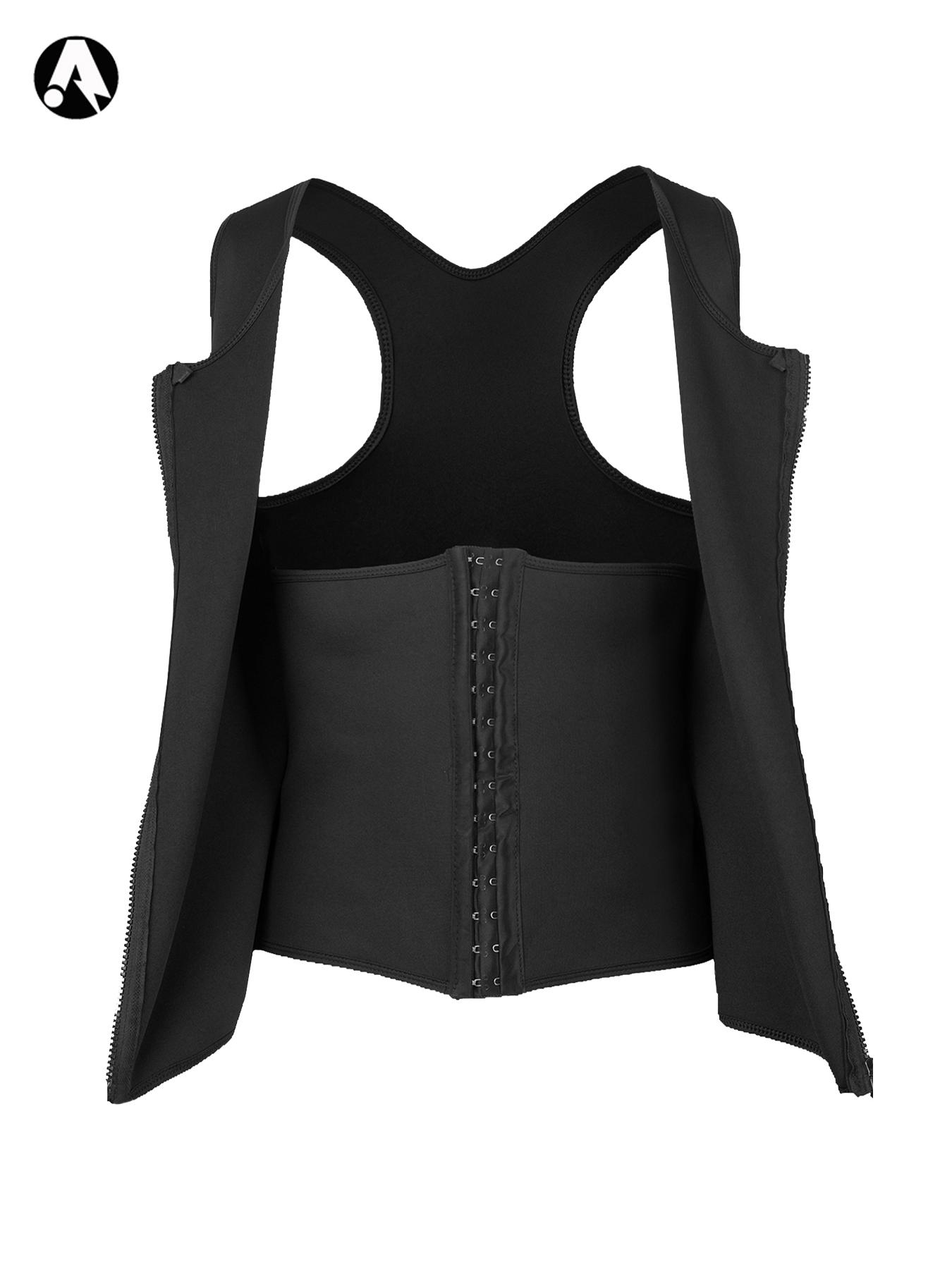 Men's Solid Zip Front Waist Trainer, Adjustable Body Shaper Vest, Shaping Vest, Workout Gym Exercise Sweat Shirt, Men's Sport & Outdoor Clothing