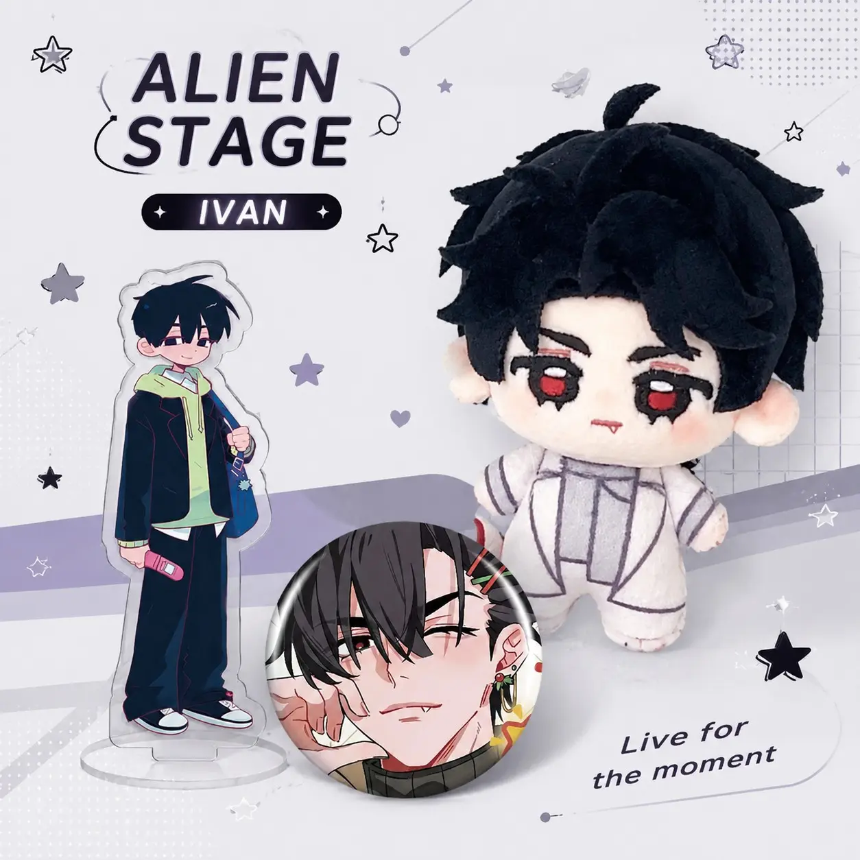 Alien Stage Doll Set, Till&ivan, High-Fidelity Character Replication, Includes Plush Toy, Stand, Pin, Perfect for Backpacks, Fashion Accessories, Holiday Gifts, Anime Collection