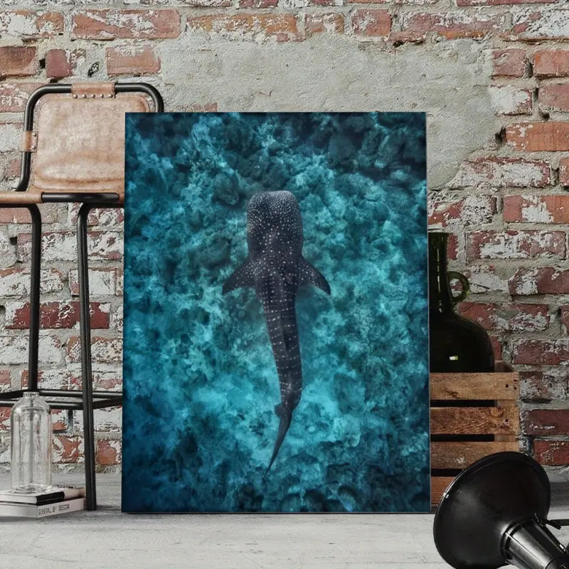 Deep Sea Whale Shark Poster Canvas Wall Art Ocean Blue Water Bioluminescent Marine Animal Aerial View Photo Print Underwater Nature Science Wall Decor for Living Room Office Unframed Hanging Canvas Wall Paintings Bedroom Aesthetic Canvas Print