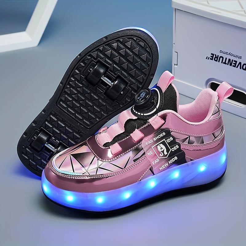 (New)Unisex Kid's Fashion LED Light Up Roller Shoes With Rotating, Comfy Detachable Wheel Skate Sneakers Boy's & Girl's Teen Outdoor