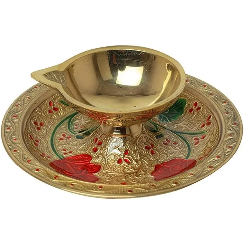 3" Golden Brass Metal Religious Pooja Diya Deepak Oil Lamp, Indian Traditional Festival Decoration, Puja Kit Lighting Accessory Gift