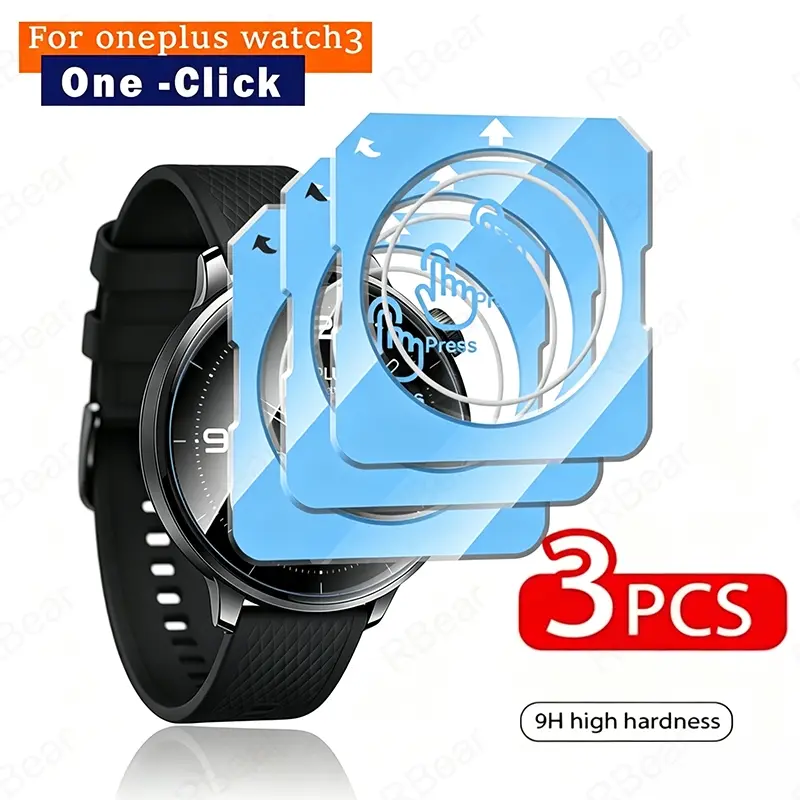 3Pcs Full Coverage HD Clear Tempered Glass Film for OnePlus Watch 3, Perfect Fit Zero Distortion True Touch Sensitivity Long-Lasting Durability Watch Screen Guard