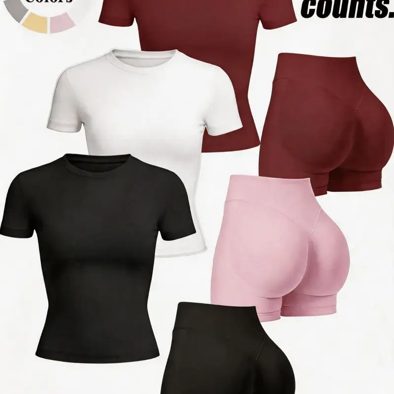 Women's Sporty Plain Outfit, Yoga Sets, Comfortable High-Waisted Shorts & Quick-Dry T-Shirt Set, Ideal for Gym & Daily Wear, Fashion Athletic Set for All Seasons, Activewear Workout Set