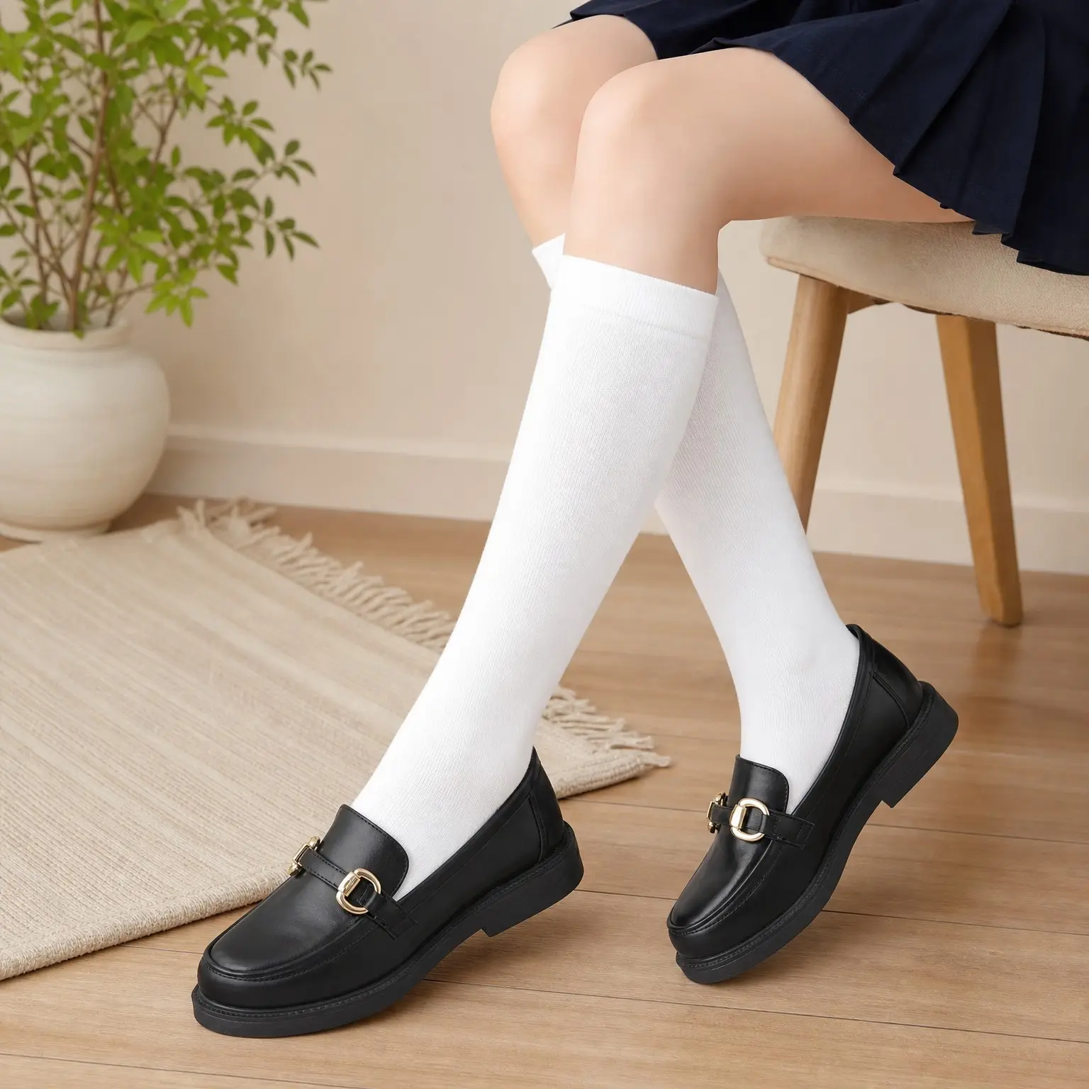 3 Pairs Kids Knee High Cotton School Uniform Socks | Back to School Essentials, Uniform Accessories & Daily Wear, Seamless Toe, Ribbed Elastic Cuff, Soft & Comfortable, Ages 3-14Gift