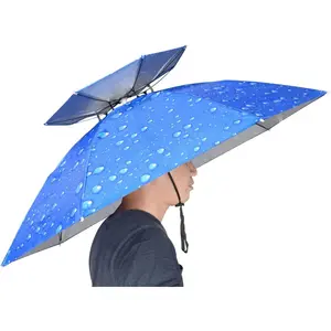 Fishing Umbrella Hat Folding Adjustable Sun Rain Cap, 37.4"Oversize Hands Free Umbrellas, 7-Ribs Anti-UV Waterproof Headwear  Fishing Gardening Golf Sunshade Outdoor