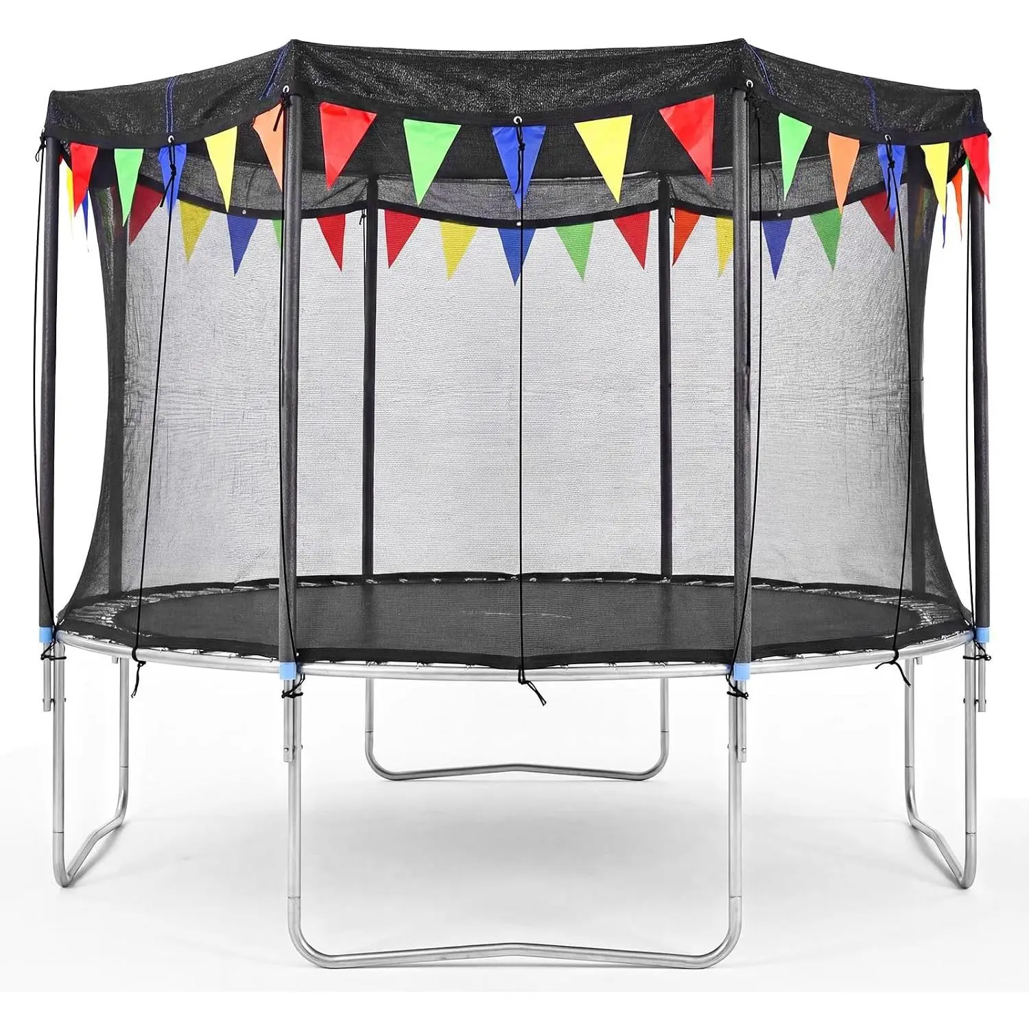 2026 Upgraded Round Trampoline Shade Cover, 4Lbs Heavy Duty Sun Protection Cover Accessories Fit for 8 10 12 14 15 16FT Trampoline, Non-tearing Sun Shade with Colorful Flag and 98FT Elastic Cord