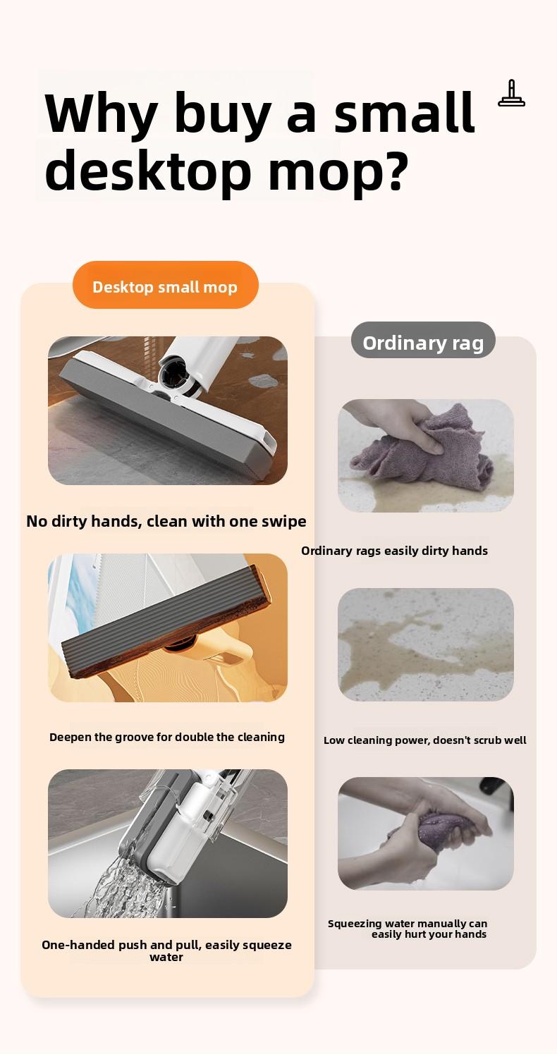 Mini Lazy Mop No-Wash Sponge Mop for Home & Kitchen Portable Cleaning Small Mop Hands-Free Design Strong Water Absorption Remove Stains and Stains One Drag and Clean One-Handed Grip Clean and Hands-Free