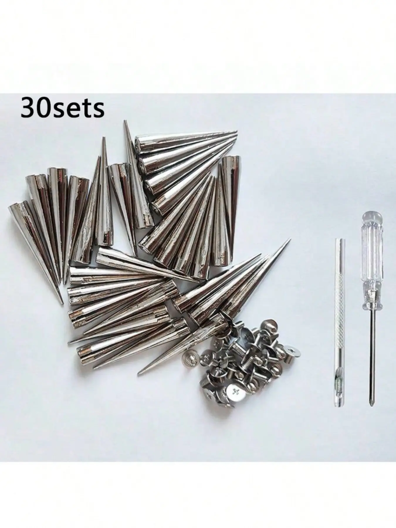 Pack of 30 Punk Rivets, 7 X 38 Mm, Rustproof Decorative Rivets, DIY Screw-On Rivets, Metal Gothic Spikes for Bags, Clothes, Shoes