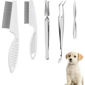 6 pcs Tick Removal Tool kit for Pets, 3 Stainless Steel Tick Tweezers with Storage Pouch and 2 Tick Comb Grooming Tools for Cats & Dogs Safe Tick Control Puller for Removal of Ticks Fleas