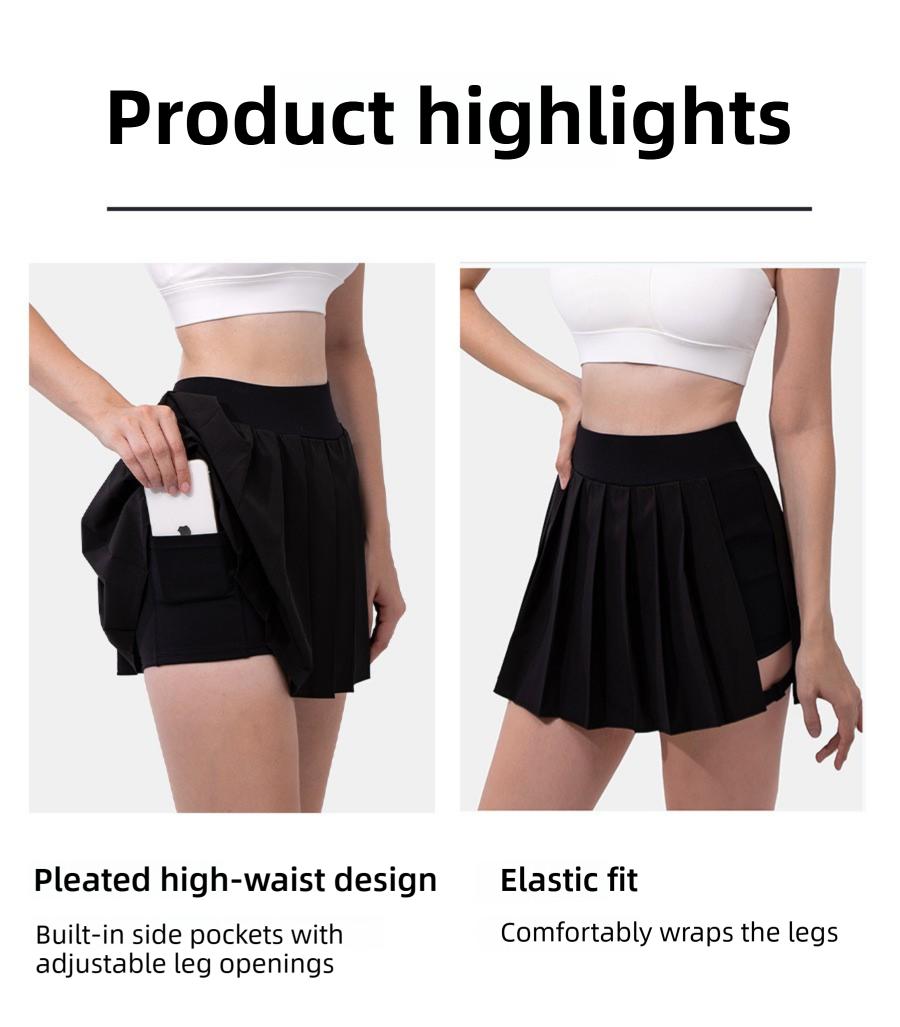 Breezeful High Waisted Pleated 2-in-1 Side & Pocket Asymmetric Hem Quick Dry Mini Dance Skirt Anti glare women's yoga clothes pleated skirt sports short skirt suitable for outdoor running tennis skirt,Daily outfit-02