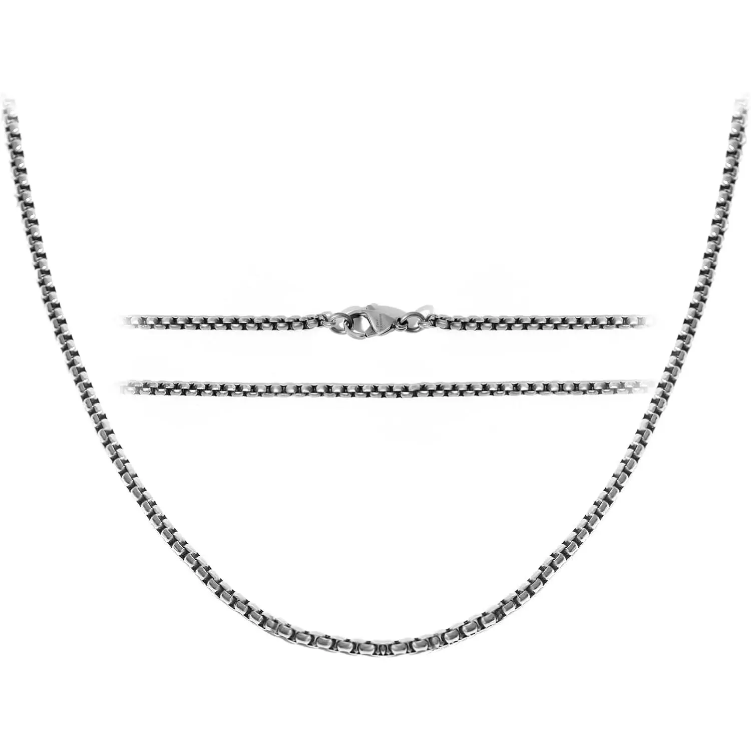 TGNEL Unisex Adults Pure Titanium Metal Chain Jewelry Necklace - 2.6mm Polished Finish, Square Link, Sensitive Skin-Friendly, 24in, Without Pendant, Casual Wear