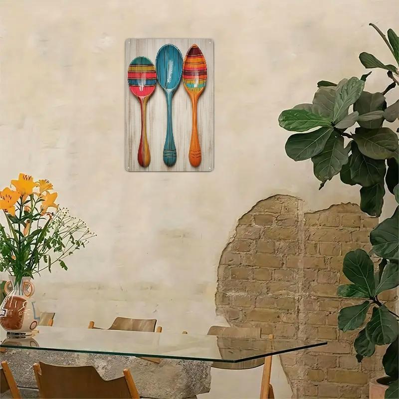 Wooden Spoon Pattern Metal Sign, Creative Spoon Wall Decor, Wall Art for Home Kitchen Dining Room Bar Coffee Shop