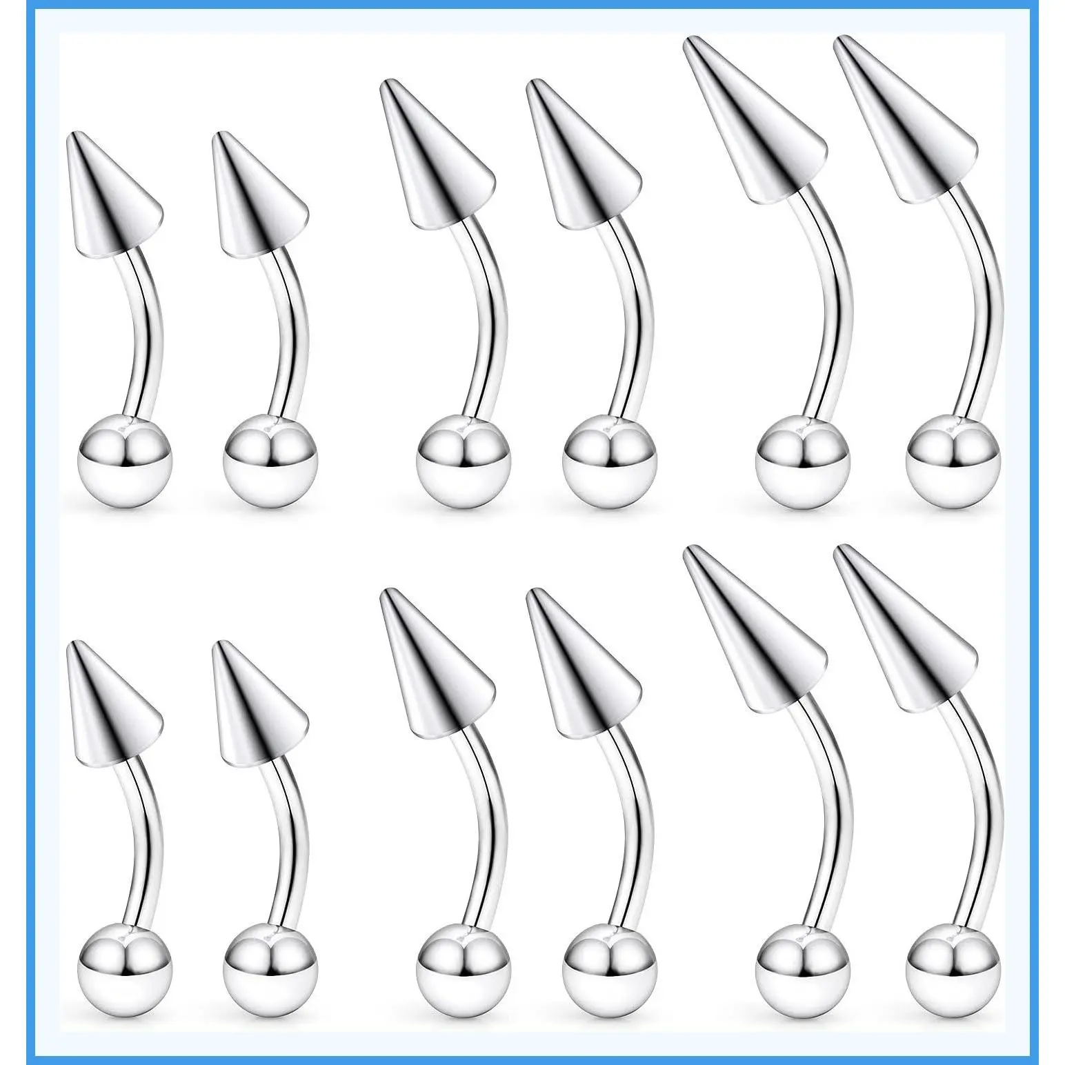 Surgical Steel Angel Bites & Snake Bites Piercing Jewelry 16G Vertical Labret Lip Rings Curved Barbell Long Spike Eyebrow Rings for Women Men 6mm/8mm/10mm