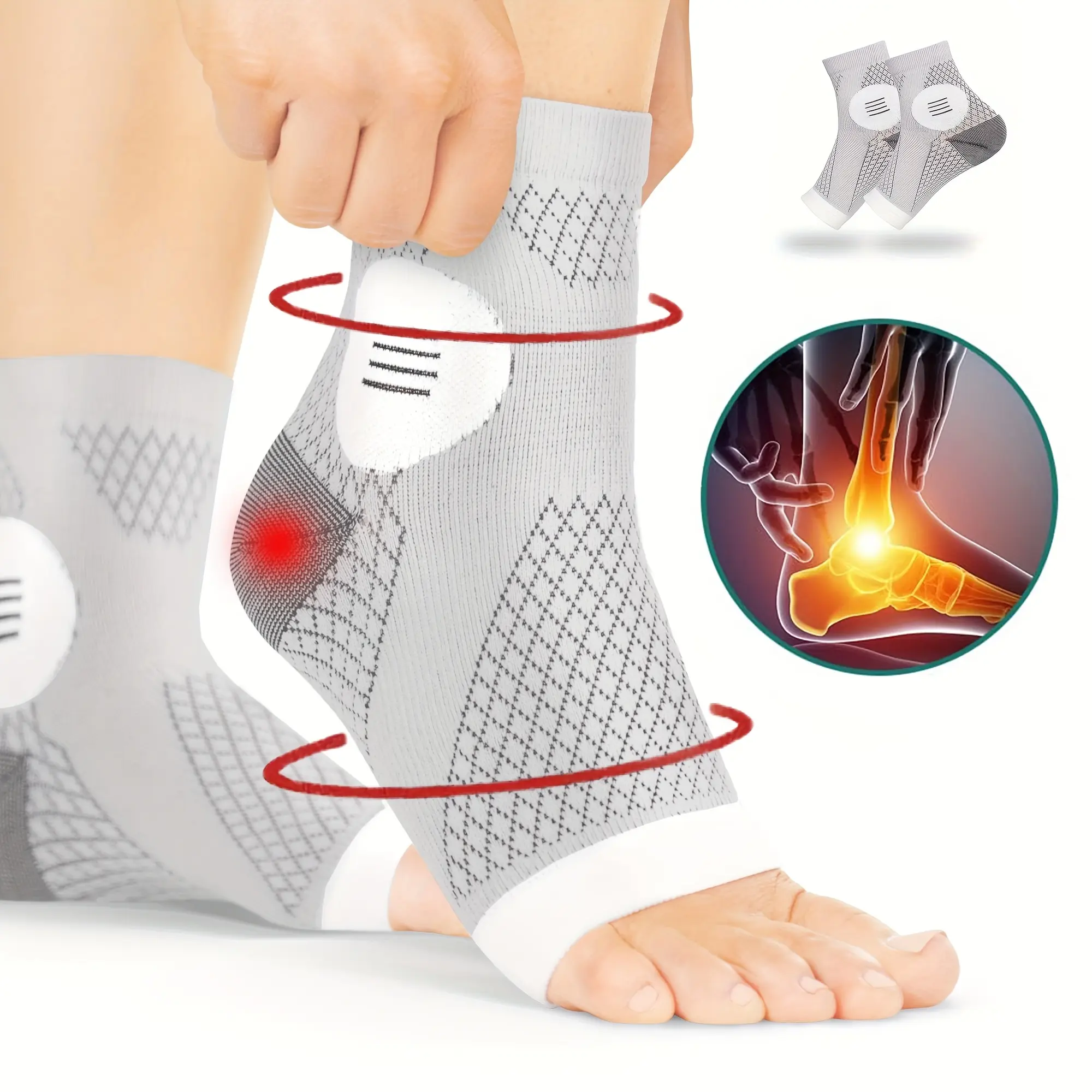 1pc High-Performance Ankle Compression Sleeves with Stabilizing Arch Support & Open Toe Design - Reinforced Breathable Mesh for Enhanced Blood Circulation, Neuropathy Relief & Sports Stability, Snug Fit for Fitness Enthusiasts and Daily Activities