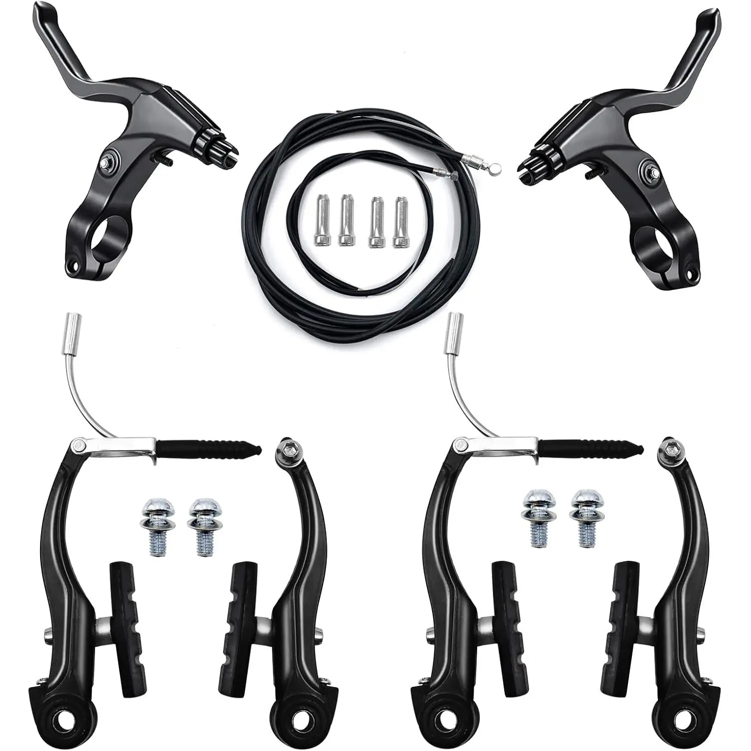 Complete Universal V-Type Bike Brake Set for MTB Front and Rear Brakes with Inner Outer Cables Brake Lever Calipers and Multi-Tool Wrenches