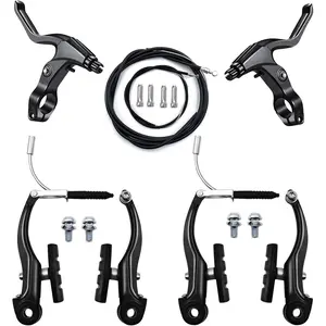 Complete Universal V-Type Bike Brake Set for MTB Front and Rear Brakes with Inner Outer Cables Brake Lever Calipers and Multi-Tool Wrenches