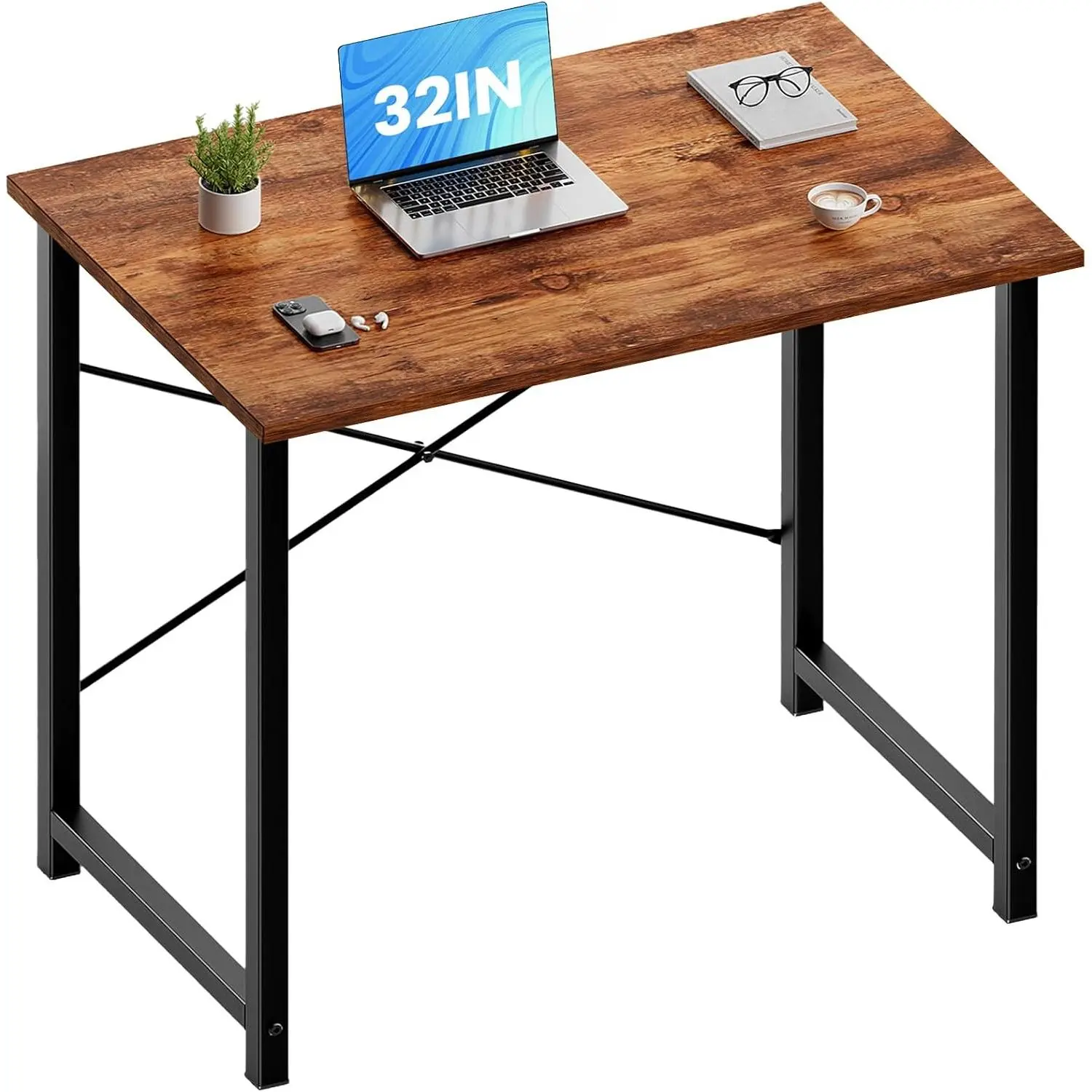 Small Computer Desk, Writing Desk, Home Office, 32 Inch |   Study Table, X-Shaped Metal Frame, Scratch-Resistant Tabletop, Bedroom Spaces Setup, Rust