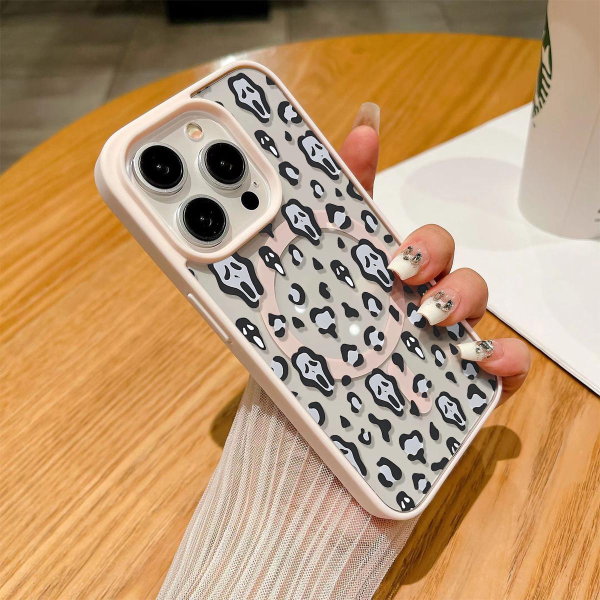 Scream Mask Clear Magnetic Phone Case , Support MagSafe Silicone Bumper Protective Cover For iPhone X 11 12 13 14 15 16 17 Pro Max Plus Air Girl Spooky Faces And Wild Patterns