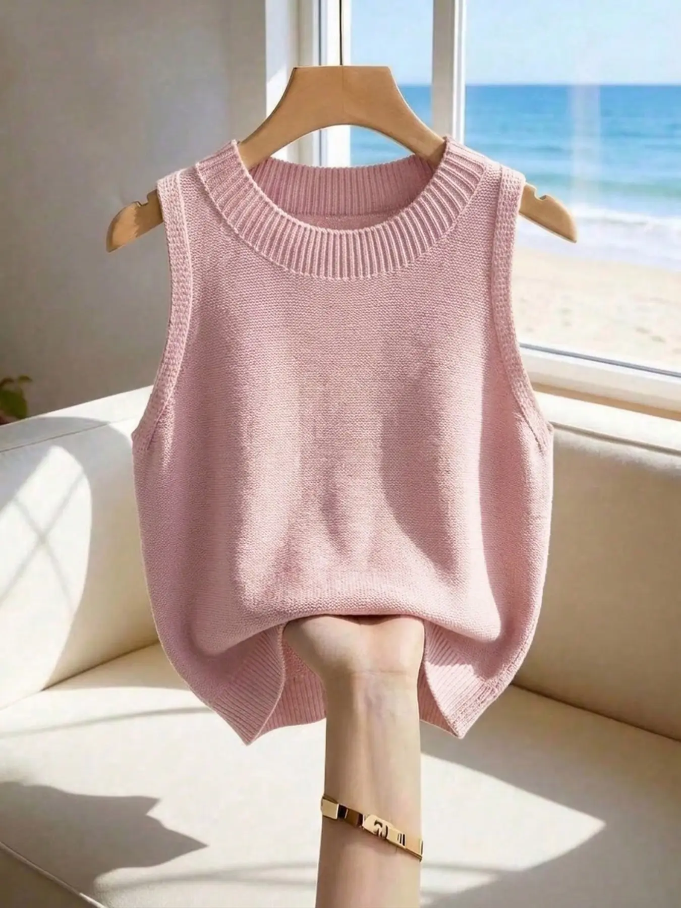 Women's Knit Tank Top, Casual Slim-Fitting, Plain Design, Basic, Minimalist, Summer & Spring Wear, Ideal for Daily Activities, Fitness, and Vacation