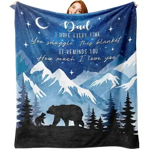 Gift for Dad from Daughter Son Flannel Throw Blanket, for Daddy, Birthday Ideas, Bear Dad Present for Men, Mountain Forest Soft Bedding Sofa Blankets 50 x 60 in