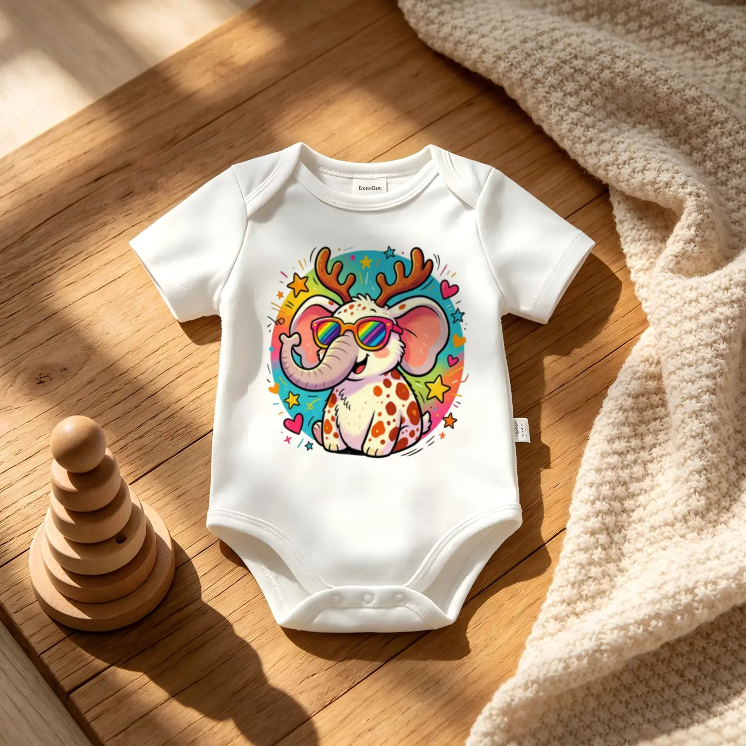 Cool Elephant Print Baby Onesie Soft Cotton Short Sleeve Bodysuit for Newborn Essentials and Baby Shower Gift
