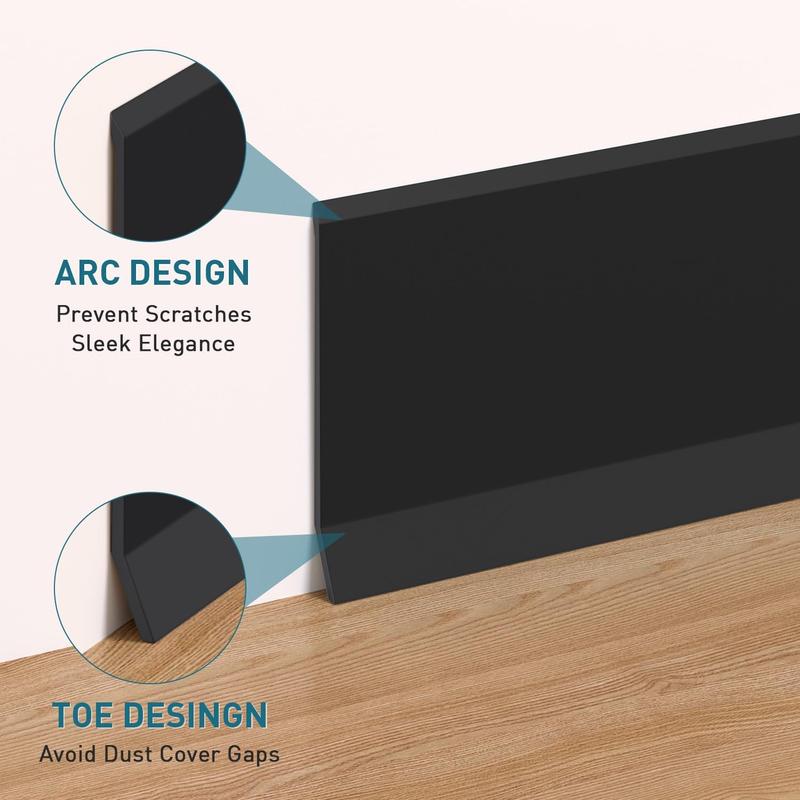 Flexible Baseboard Molding Trim, 4 Inch x 3.28  Vinyl Wall Base with Wider Self-Adhesive Peel and Stick Cove Base, Rubber Wall Base Moulding Trim,Black