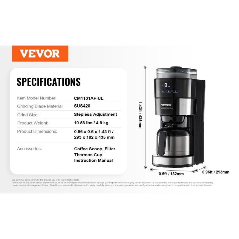 fathersdaygift VEVOR Coffee Maker with Grinder, 8 Cup Programmable Coffee Machine, Grind and Brew Coffee Maker with 24-Hour Timer for Auto Brew, Reusable Filter, for Home Office Restaurant fathersdaygift VEVOR Coffee Maker with Grinder, 8 Cup Programmable Coffee Machine, Grind and Brew Coffee Maker with 24-Hour Timer for Auto Brew, Reusable Filter, for Home Office Restaurant