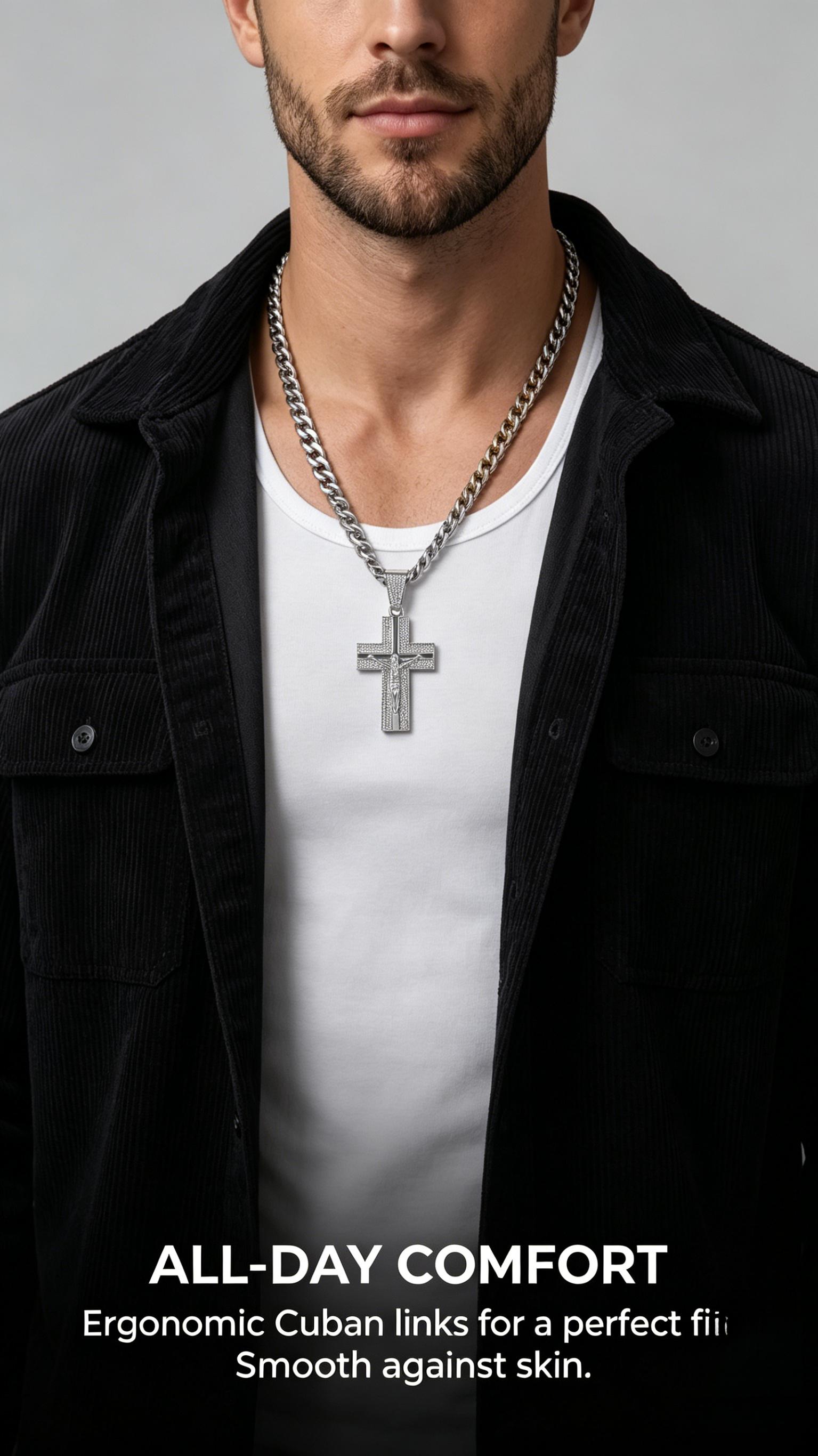 Men's Hip Hop Cross Necklace Iced Out Design with Cuban Chain