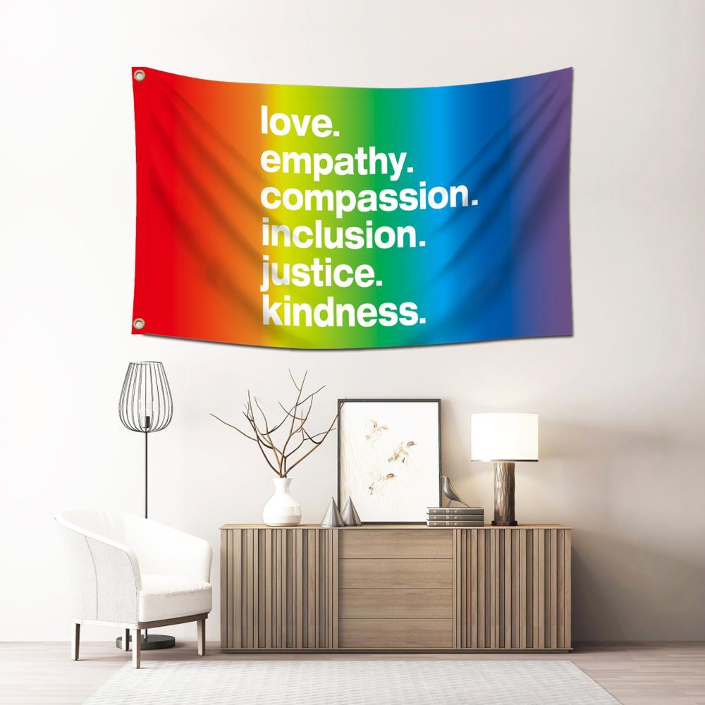 LGBTQ+ Community Pride Rainbow Flag, Colorful Kindness Design Flag, Outdoor Backdrop for Party, Festival & Decorations Supplies