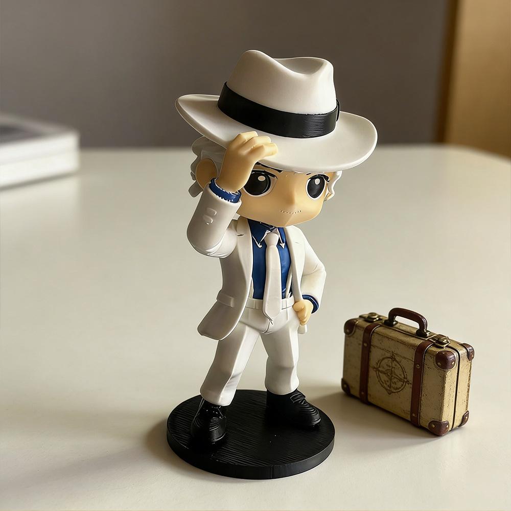 MJ Moonwalk Figurine Desktop Ornament - Collectible Figure with Hat and Suit