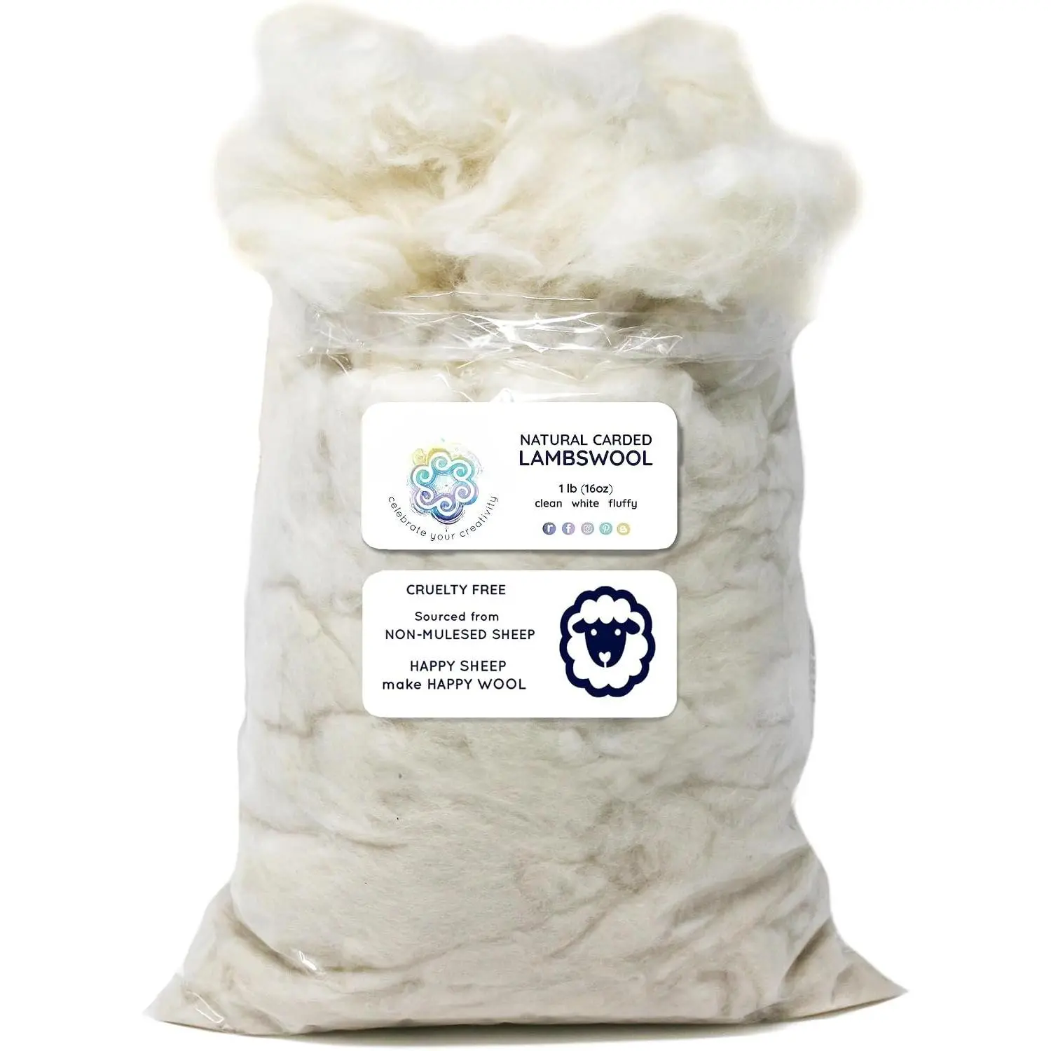 Lambswool  White Clean  Classic Fiber for  Stuffing & Filling, 1LB