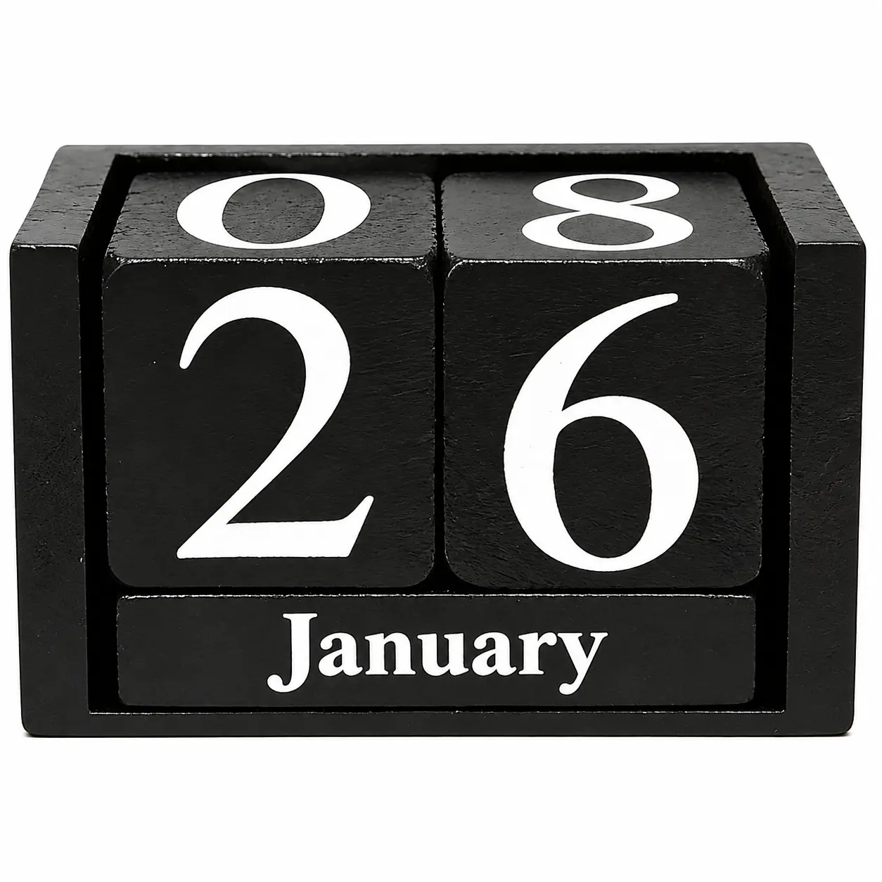 Elegant Black Wooden Perpetual Block Calendar for Desk Use – Sustainable Solid Wood Design with Minimalist Aesthetic, Ideal for Home Office, Study Space, or Professional Workspace Organization
