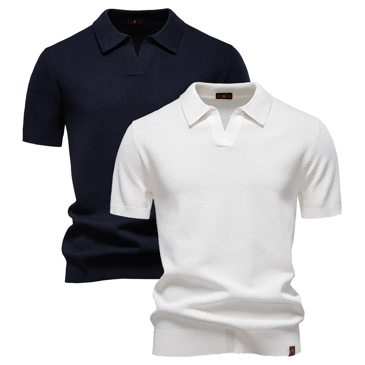 1/2-Pack Men's Knit Polo Shirt with a Textured Pattern and Spread Collar, Designed as a Versatile Polo Shirt for Business Casual and Everyday Summer Wear.
