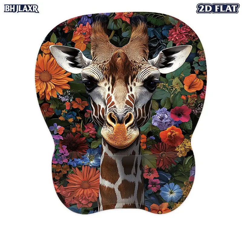 1Pc 2D Flat Ergonomic Mouse Pad with Wrist Support, Cute Giraffe Floral Print Mouse Wrist Rest, Soft Comfortable Hand Support with Non-Slip Base for Office Desk Accessories, Unique Gift