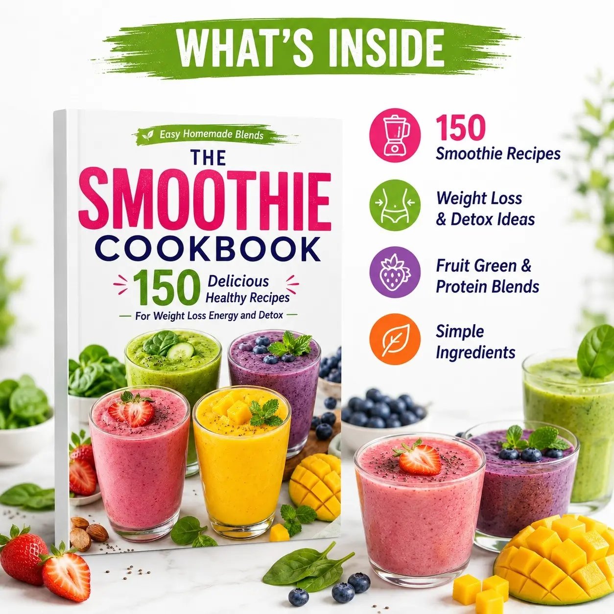 Smoothie Recipes Cooking Book: 150 Healthy Detox Smoothies, Fruit Protein Mixes, Easy DIY Guide for Weight Loss and Energy Boost, Easy Prep