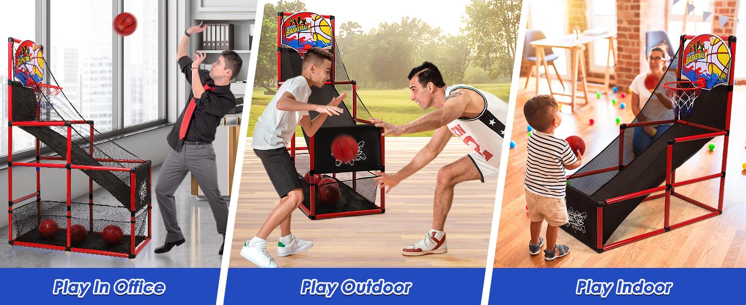 SUNDAY MIRTH AOKESI Arcade Basketball Game Set Indoor for Kids Basketball Hoop Outdoor Sports Play Toy for Toddler Boys Girls 3-5 6-7 8-12 Years Old Adjustable Height with 4 Balls