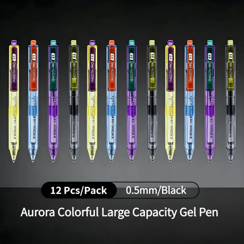 12-Pcs Cyberpunk Theme Colored Pens Set - Rainbow Pens, Large Capacity, Smooth Quick-Drying Ink, DIY Office Stationery, Writing Supplies for Study & Office Use