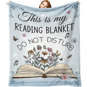 This Is My Reading Blanket Do Not Disturb Light Blue Floral Open Book Butterfly Flannel Blanket, Book Lover Wildflower Vintage Scroll Border Throw Blanket, Soft Plush Warm Blanket for Couch Bedroom, Cozy Comfy Nap Blanket, Perfect Giftable Decorative Blan