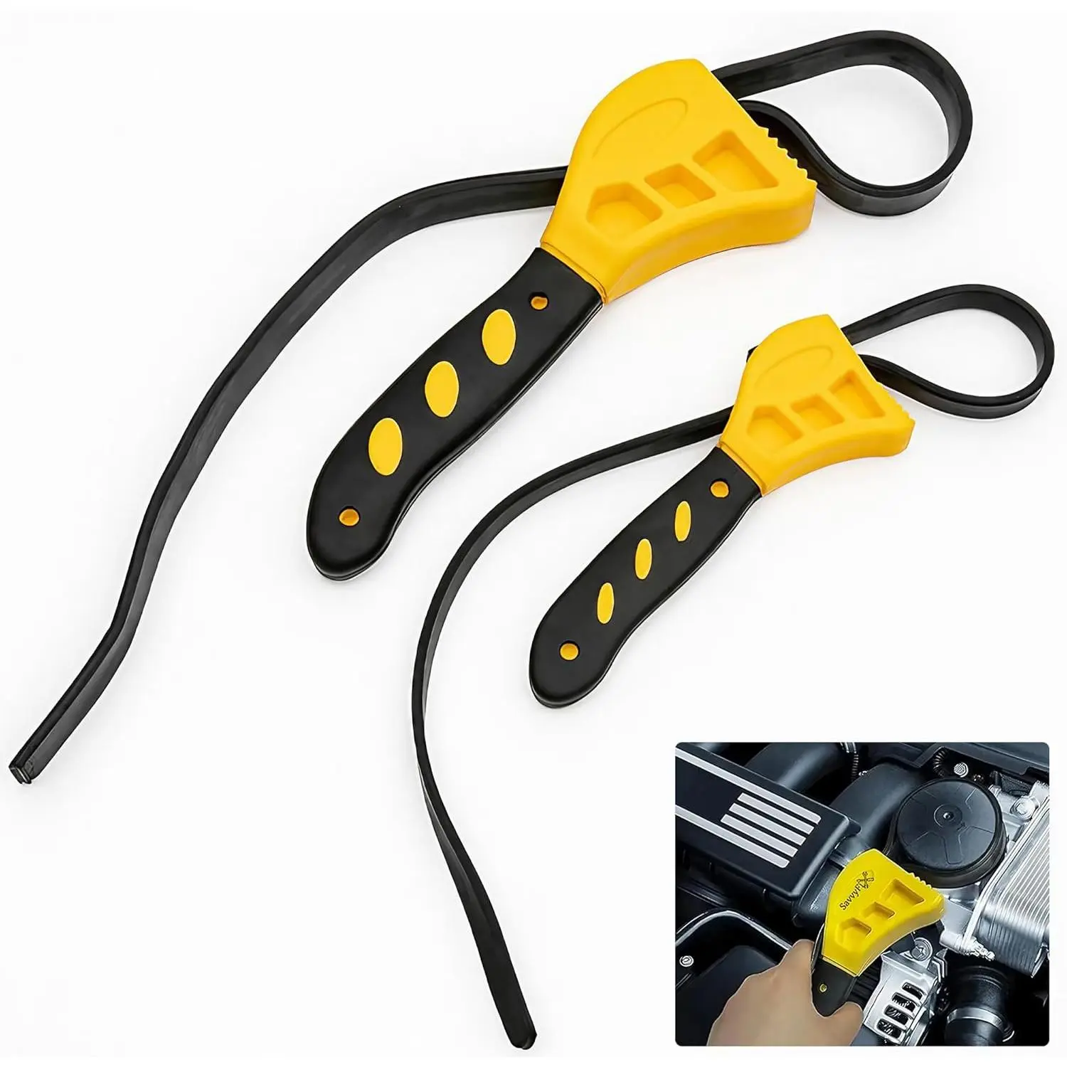 2-Pack Adjustable Rubber Strap Wrench Set – 25.20" & 20.48" Heavy-Duty Strap Wrench for Oil Filter, Jar Opener, Water Filter, Plumbing, Sink, Faucet – Non-Slip Multipurpose Wrench Tool