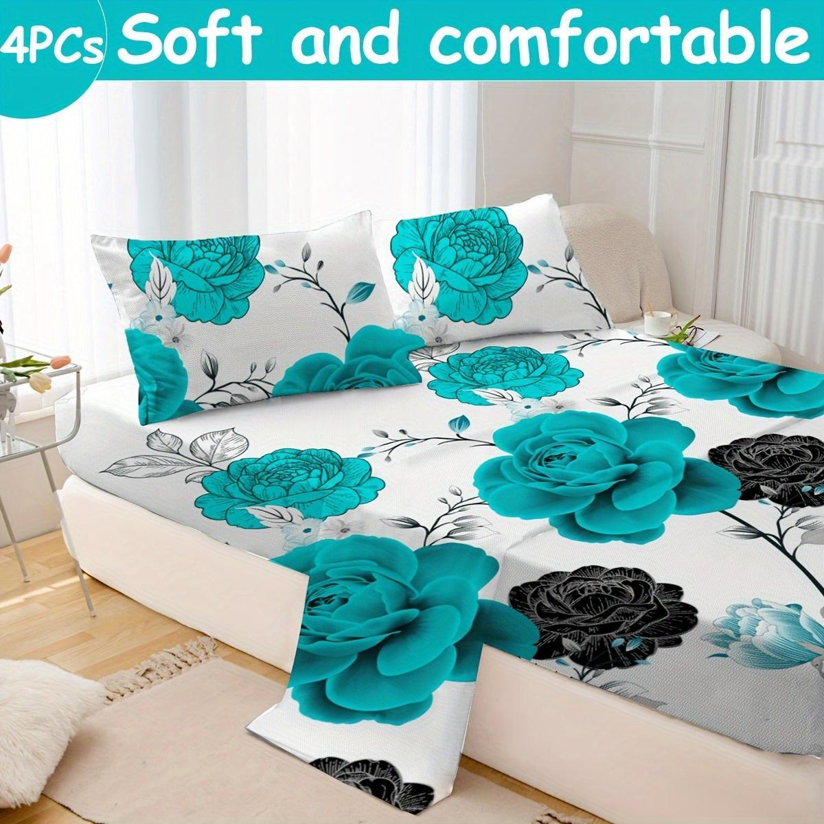 Floral Pattern Bedding Set, 1 Count Bedspread & 1 Count Fitted Sheet & Pillowcase without Filler, Soft Comfortable Bedding Set for Home Bedroom, Comfy Bed Sets, Bed Sheets Set